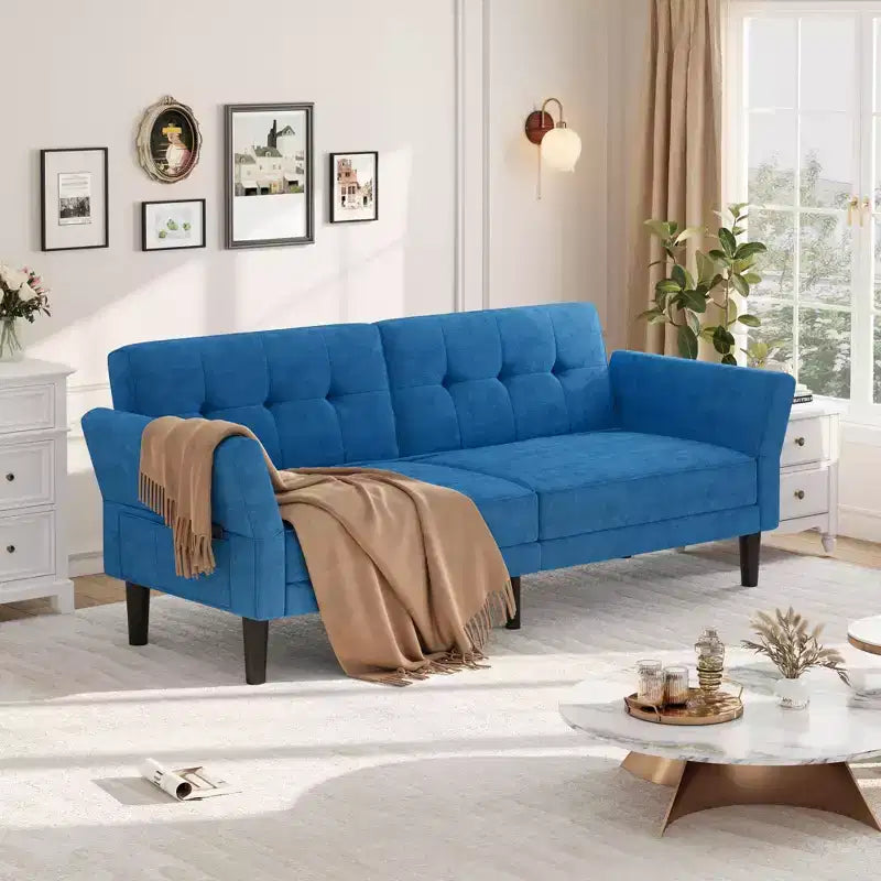 89 Inch Futon Sofa Bed, Modern Sleeper Couch with Adjustable Backrest & Armrest, Convertible Futon Couch for Living Room, Bedroom, Apartments
