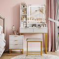 GustoWave Makeup Vanity Desk with Mirror and Lights, Vanity Table with 5 Drawers, Vanity Set with Stool and Removable Side Storage Cabinet for Bedroom