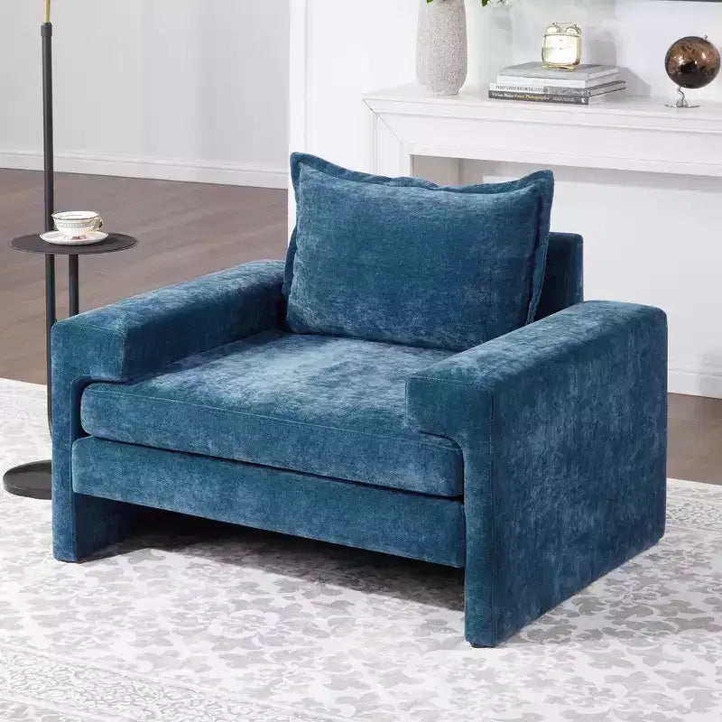 Fauteuil moderne en chenille avec coussin épais