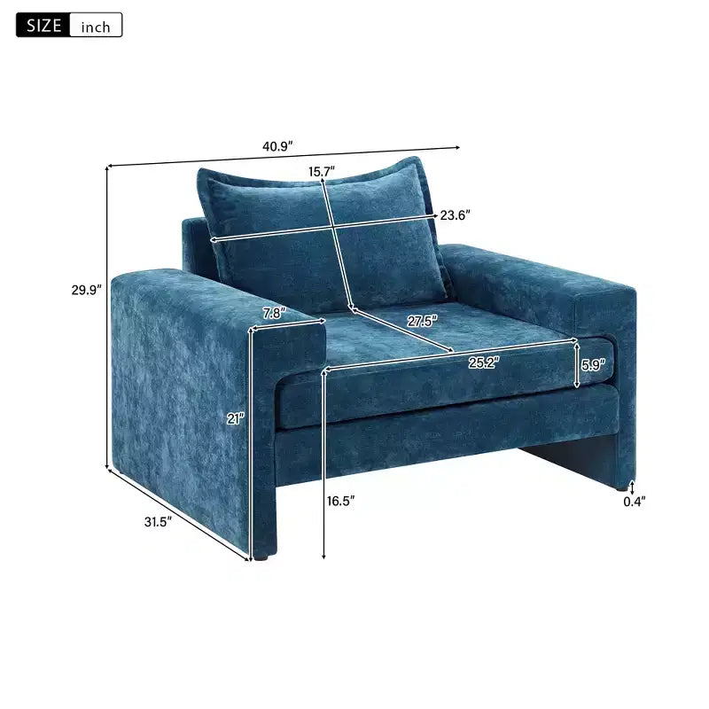 Fauteuil moderne en chenille avec coussin épais
