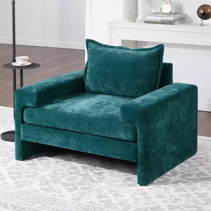 Fauteuil moderne en chenille avec coussin épais