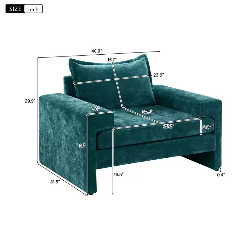Fauteuil moderne en chenille avec coussin épais