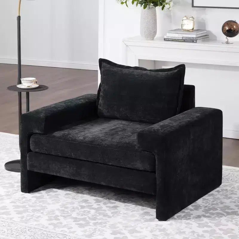 Fauteuil moderne en chenille avec coussin épais