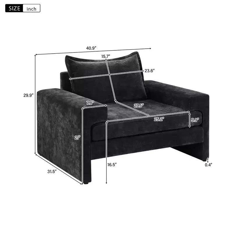 Fauteuil moderne en chenille avec coussin épais