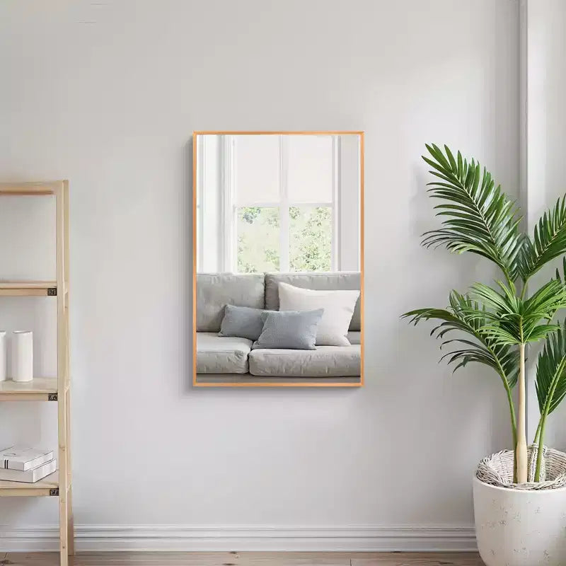 Miroir Mural Suspendu Rectangulaire Doré à Bord Fin en Alliage d'Aluminium, 1 Pièce, 91,4 cm H x 61 cm L