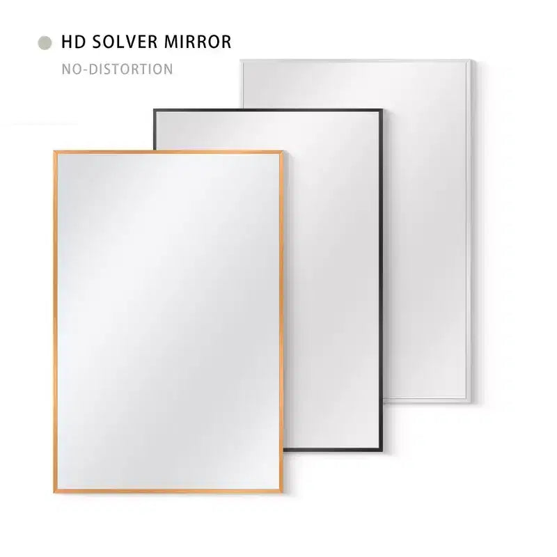 Miroir Mural Suspendu Rectangulaire Doré à Bord Fin en Alliage d'Aluminium, 1 Pièce, 91,4 cm H x 61 cm L