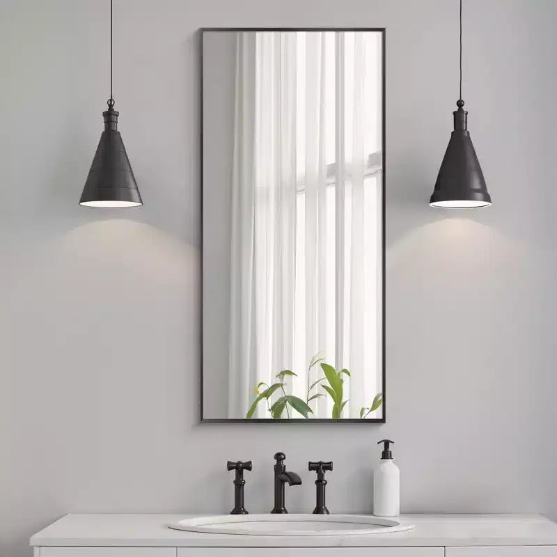Miroir Mural Suspendu Rectangulaire Doré à Bord Fin en Alliage d'Aluminium, 1 Pièce, 91,4 cm H x 61 cm L