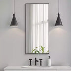 Miroir Mural Suspendu Rectangulaire Doré à Bord Fin en Alliage d'Aluminium, 1 Pièce, 91,4 cm H x 61 cm L
