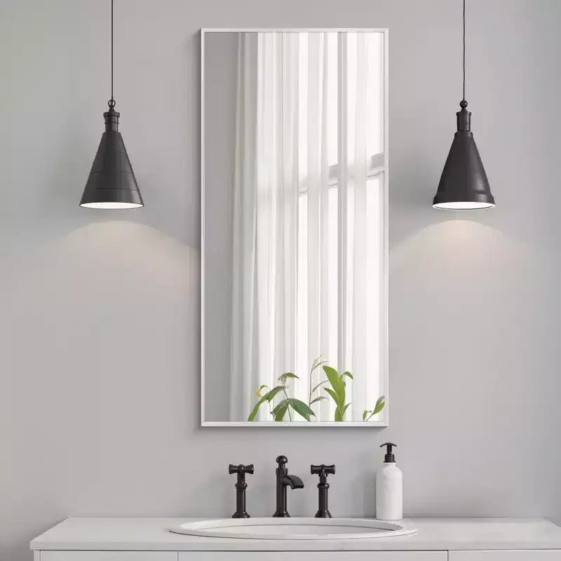 Miroir Mural Suspendu Rectangulaire Doré à Bord Fin en Alliage d'Aluminium, 1 Pièce, 91,4 cm H x 61 cm L