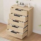 Commode à 5 tiroirs pour chambre à coucher, commode de rangement naturelle avec poignées intégrées, organisateur de tiroirs en bois pour salon, chambre d'enfant, couloir