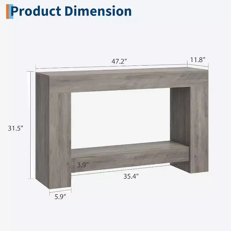 Console de ferme 47 po avec 2 niveaux et rangement - Grande table de canapé en bois pour entrée, couloir et salon
