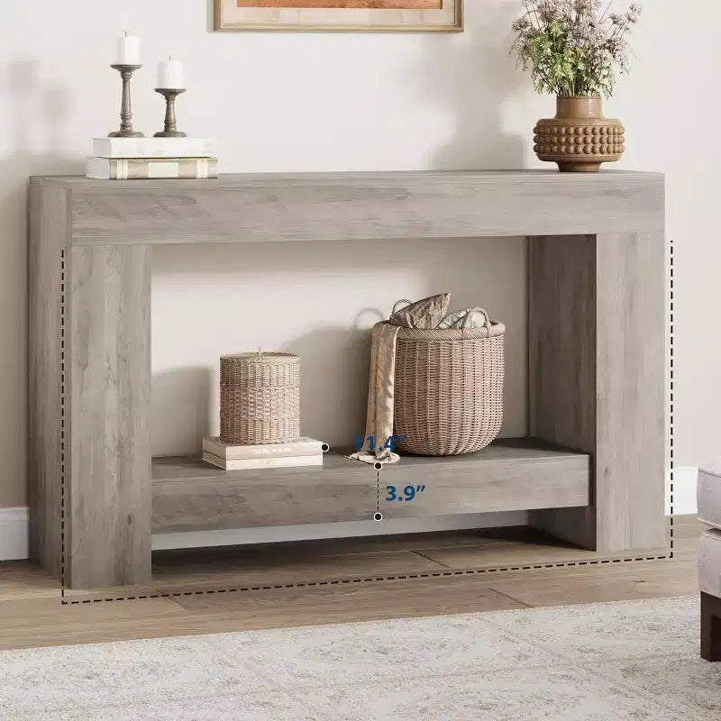 Console de ferme 47 po avec 2 niveaux et rangement - Grande table de canapé en bois pour entrée, couloir et salon