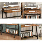 Bureau d'ordinateur 31,5" avec tiroir, support d'écran, classeur, étagères et crochets, table de travail pour bureau à domicile, marron