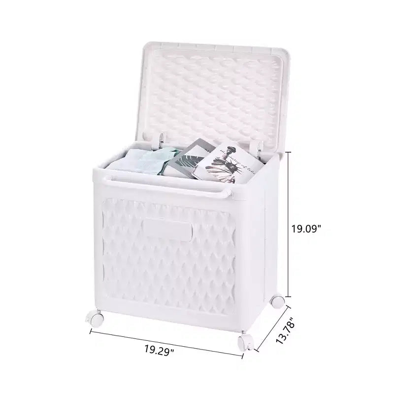 Panier à linge avec roues et couvercle, panier à linge en plastique avec poignée, bac à linge roulant pour buanderie ou salle de bain, blanc