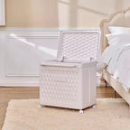 Panier à linge avec roues et couvercle, panier à linge en plastique avec poignée, bac à linge roulant pour buanderie ou salle de bain, blanc