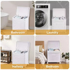 Panier à linge avec roues et couvercle, panier à linge en plastique avec poignée, bac à linge roulant pour buanderie ou salle de bain, blanc