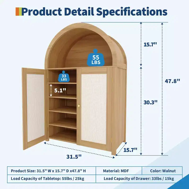 Meuble à chaussures 5 niveaux avec portes en rotin et étagères réglables pour entrée, couloir, salon, bois naturel