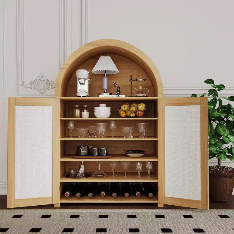 Meuble à chaussures 5 niveaux avec portes en rotin et étagères réglables pour entrée, couloir, salon, bois naturel