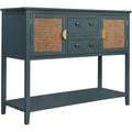 Rattan Accent Console Table with 2 Drawers, Narrow Wood Sofa Table with Cabinet Storage, 2-Tier Entryway Table for Living Room, Hallway, FoyerK
