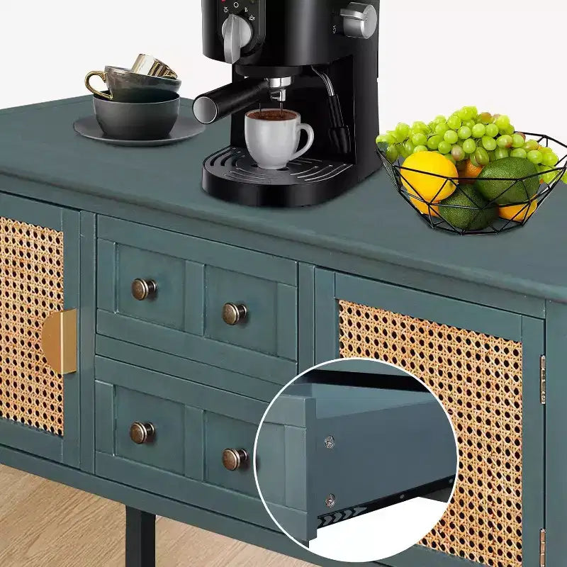 Console d'appoint en rotin avec 2 tiroirs, table de canapé étroite en bois avec rangement, table d'entrée à 2 niveaux pour salon, couloir, hall d'entrée