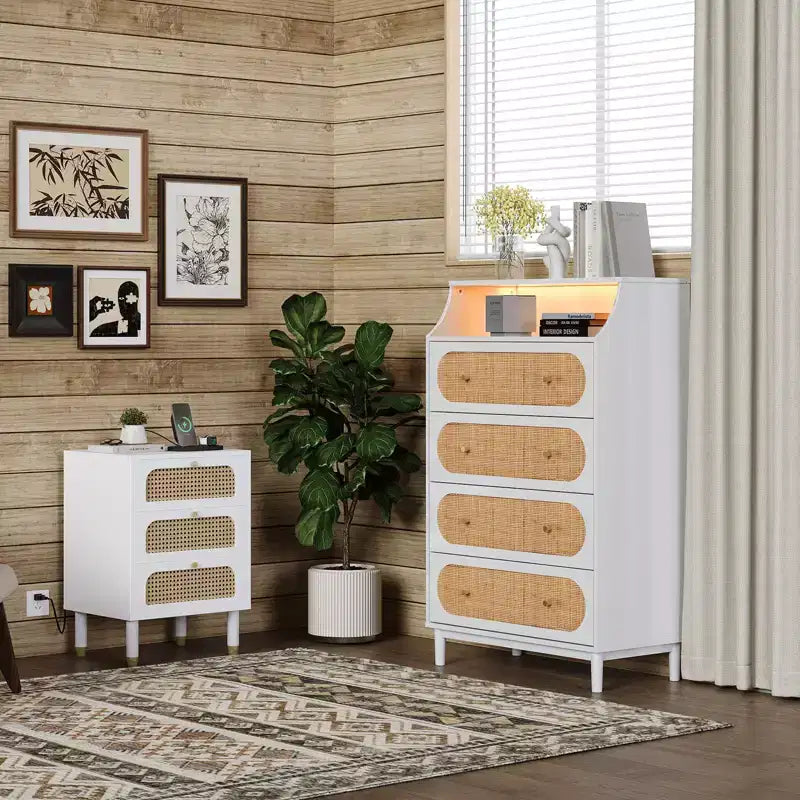 Commode à 4 tiroirs en panneau de particules blanches de 76 cm de large