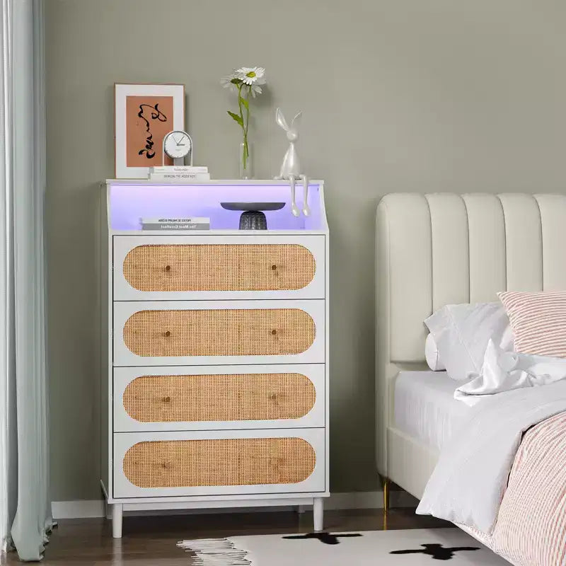 Commode à 4 tiroirs en panneau de particules blanches de 76 cm de large
