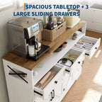 TROPOW Buffet de ferme avec station de recharge, 3 tiroirs et 4 portes de grange, armoire de rangement de cuisine de 51 pouces avec bar à café