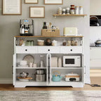 TROPOW Buffet de ferme avec station de recharge, 3 tiroirs et 4 portes de grange, armoire de rangement de cuisine de 51 pouces avec bar à café