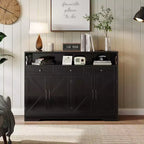 TROPOW Buffet de ferme avec station de recharge, 3 tiroirs et 4 portes de grange, armoire de rangement de cuisine de 51 pouces avec bar à café