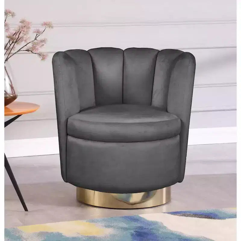 Fauteuil d'appoint pivotant en velours avec piètement pivotant en acier doré