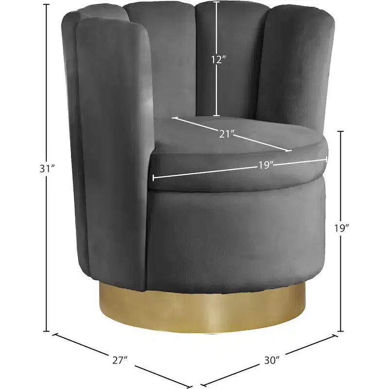 Fauteuil d'appoint pivotant en velours avec piètement pivotant en acier doré