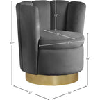 Fauteuil d'appoint pivotant en velours avec piètement pivotant en acier doré