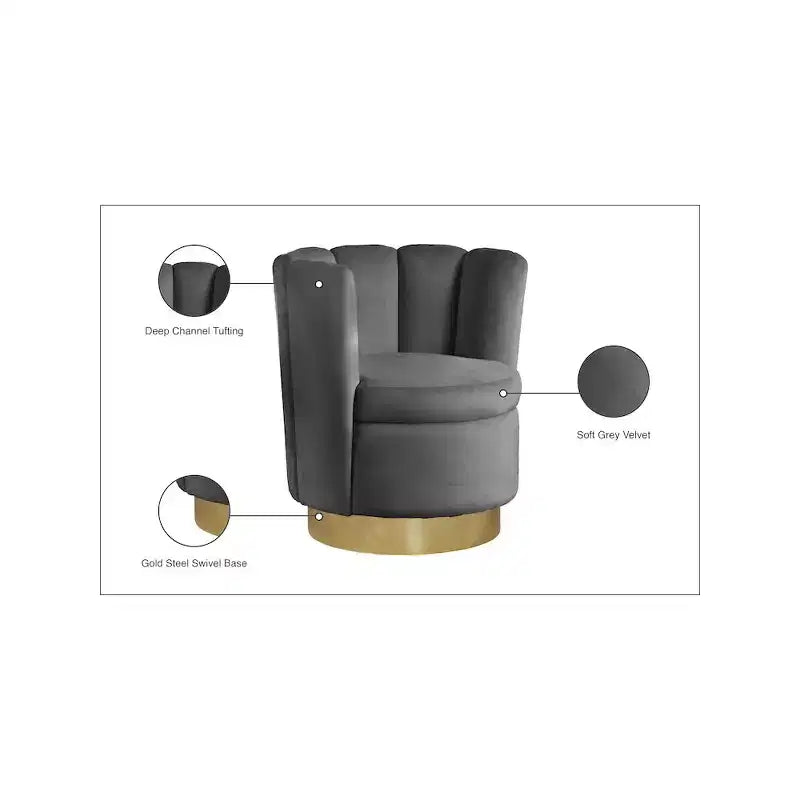Fauteuil d'appoint pivotant en velours avec piètement pivotant en acier doré