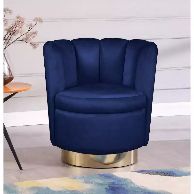 Fauteuil d'appoint pivotant en velours avec piètement pivotant en acier doré