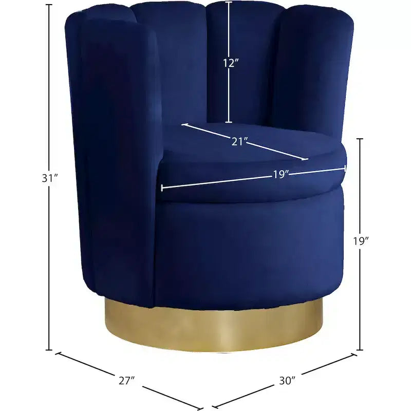Fauteuil d'appoint pivotant en velours avec piètement pivotant en acier doré