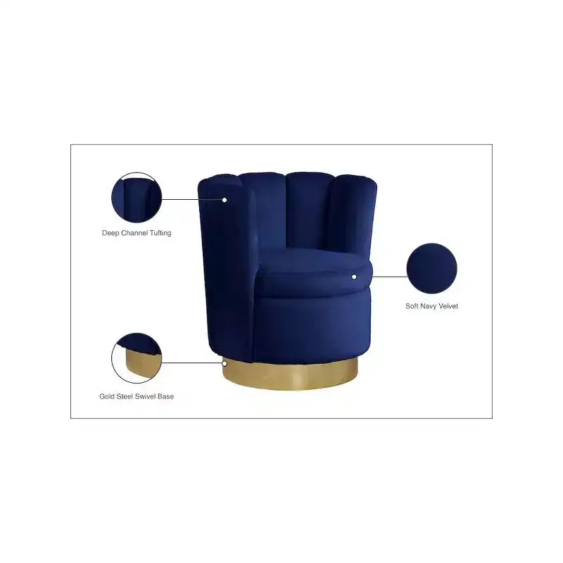 Fauteuil d'appoint pivotant en velours avec piètement pivotant en acier doré