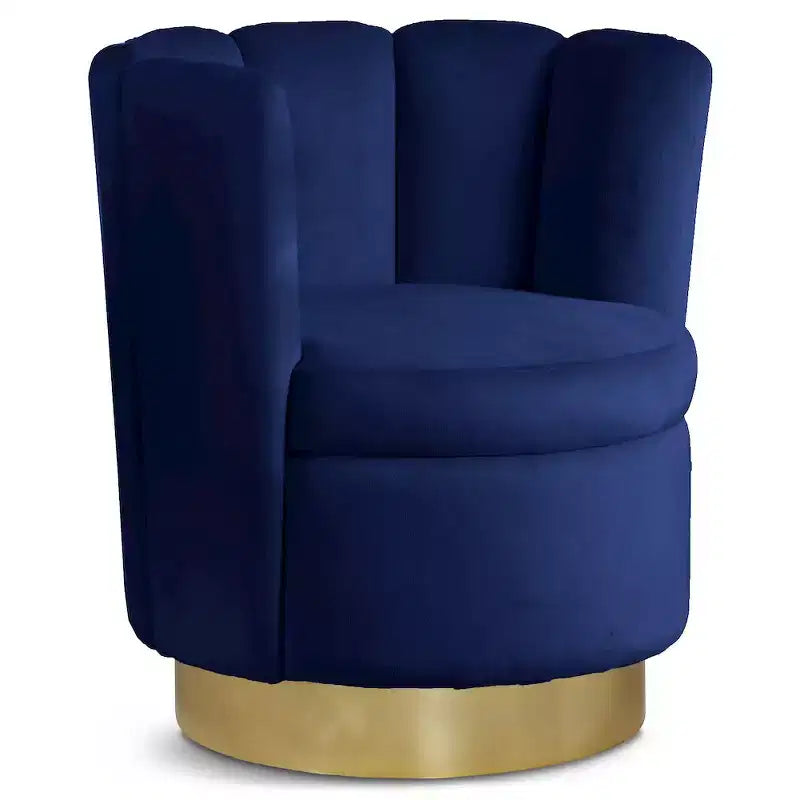 Fauteuil d'appoint pivotant en velours avec piètement pivotant en acier doré