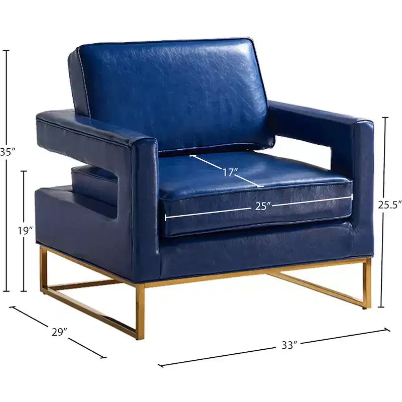 Fauteuil d'appoint en cuir végétalien avec base en acier inoxydable doré