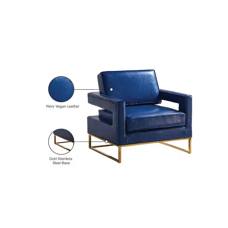 Fauteuil d'appoint en cuir végétalien avec base en acier inoxydable doré