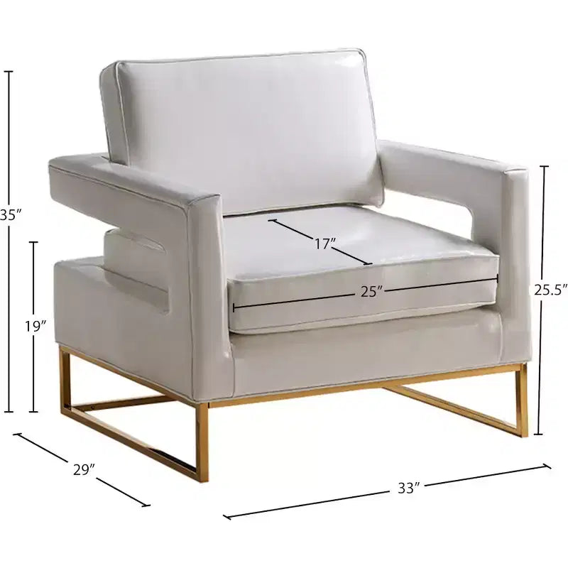 Fauteuil d'appoint en cuir végétalien avec base en acier inoxydable doré