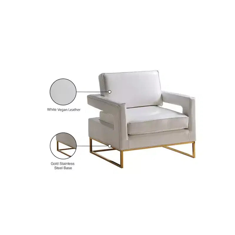 Fauteuil d'appoint en cuir végétalien avec base en acier inoxydable doré