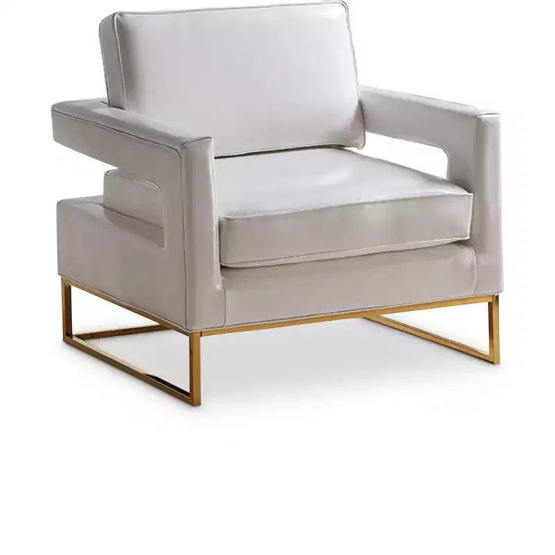 Fauteuil d'appoint en cuir végétalien avec base en acier inoxydable doré