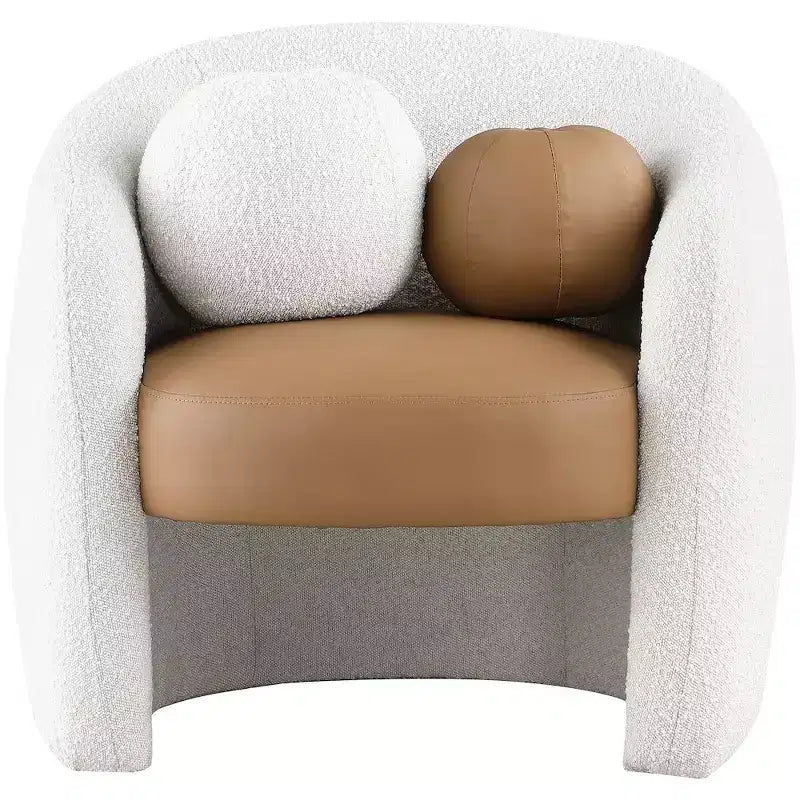 Fauteuil d'appoint en cuir vegan style tonneau / tissu bouclé avec dossier arrondi