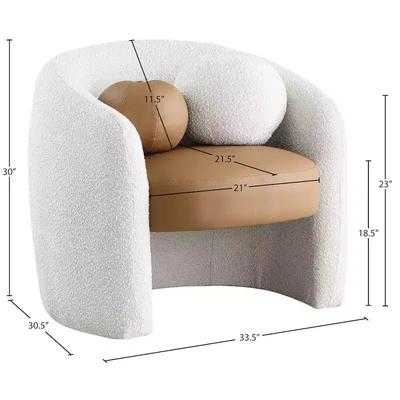Fauteuil d'appoint en cuir vegan style tonneau / tissu bouclé avec dossier arrondi