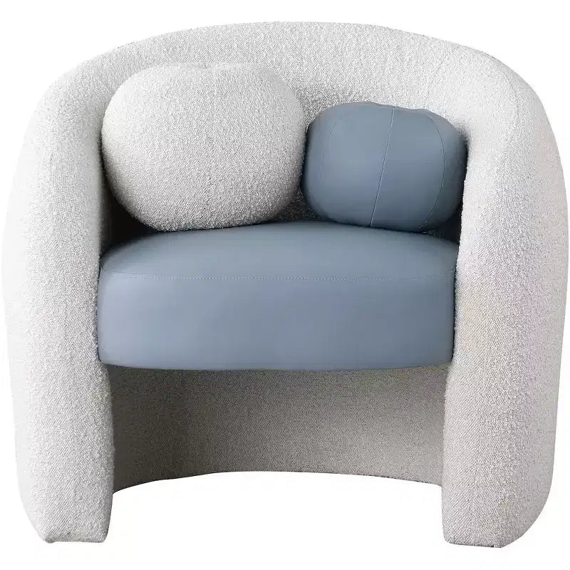 Fauteuil d'appoint en cuir vegan style tonneau / tissu bouclé avec dossier arrondi