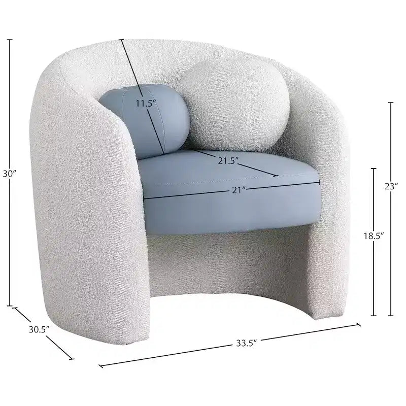 Fauteuil d'appoint en cuir vegan style tonneau / tissu bouclé avec dossier arrondi
