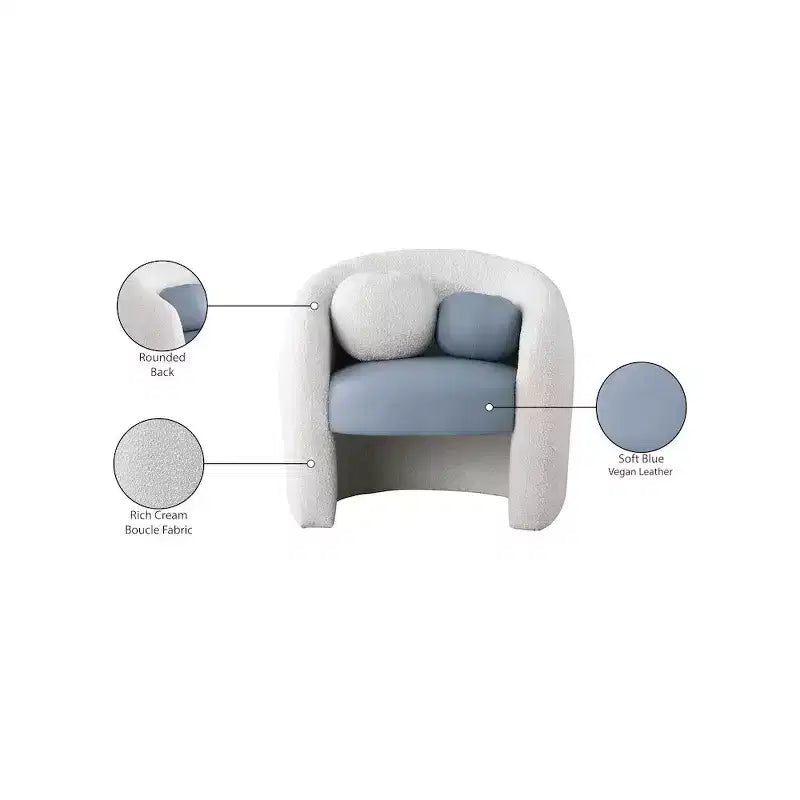 Fauteuil d'appoint en cuir vegan style tonneau / tissu bouclé avec dossier arrondi