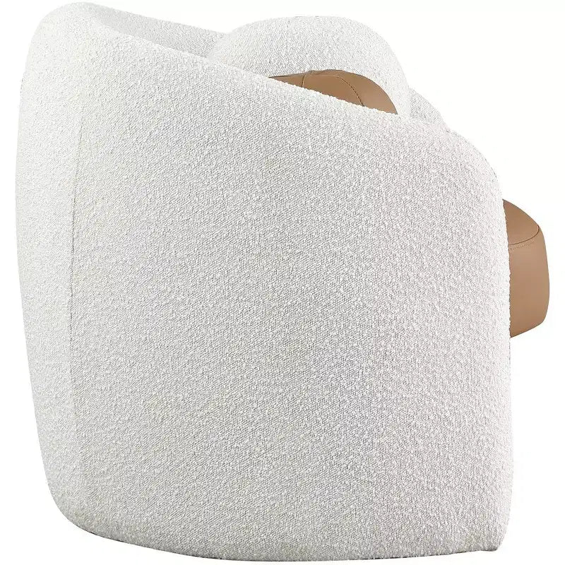 Fauteuil d'appoint en cuir vegan style tonneau / tissu bouclé avec dossier arrondi