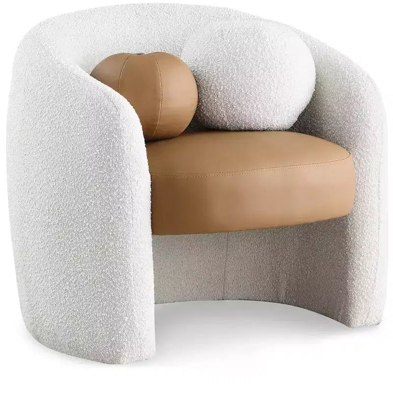 Fauteuil d'appoint en cuir vegan style tonneau / tissu bouclé avec dossier arrondi