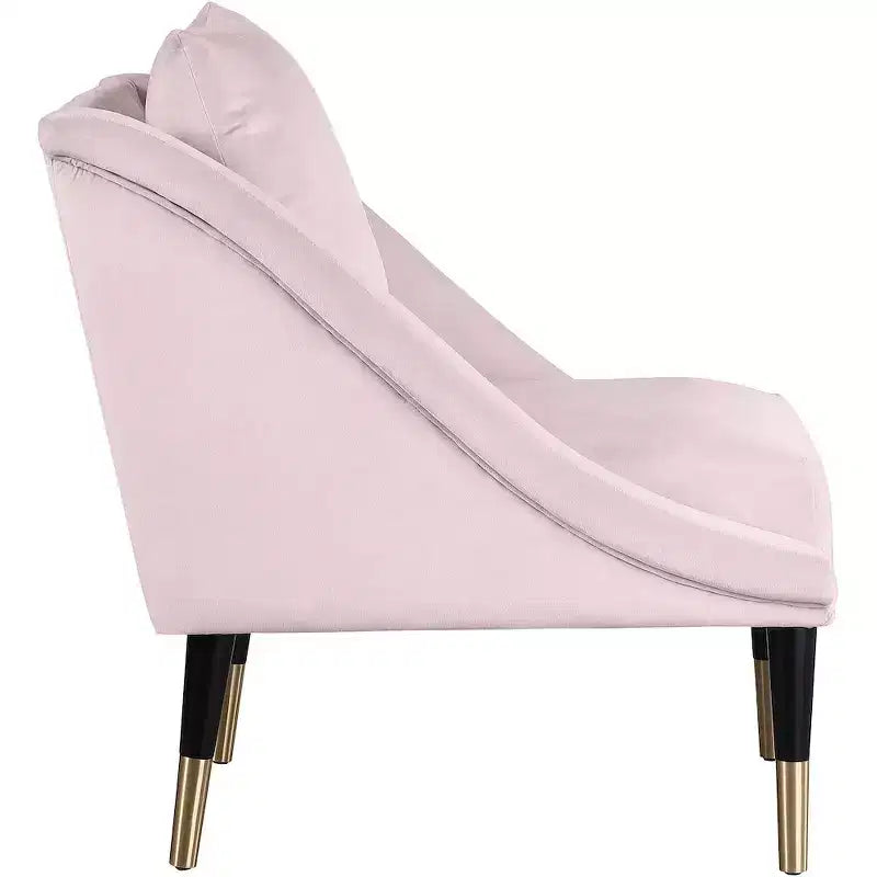 Fauteuil d'appoint en velours avec pieds en bois noir et embouts dorés, design contemporain